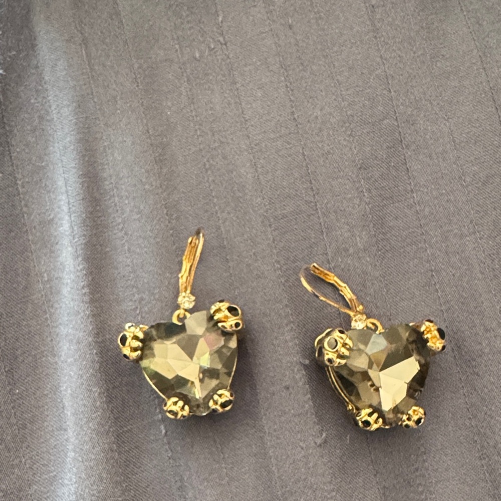 Gold-Tone Heart Drop Earrings with Smoky Crystal - Women Jewelry